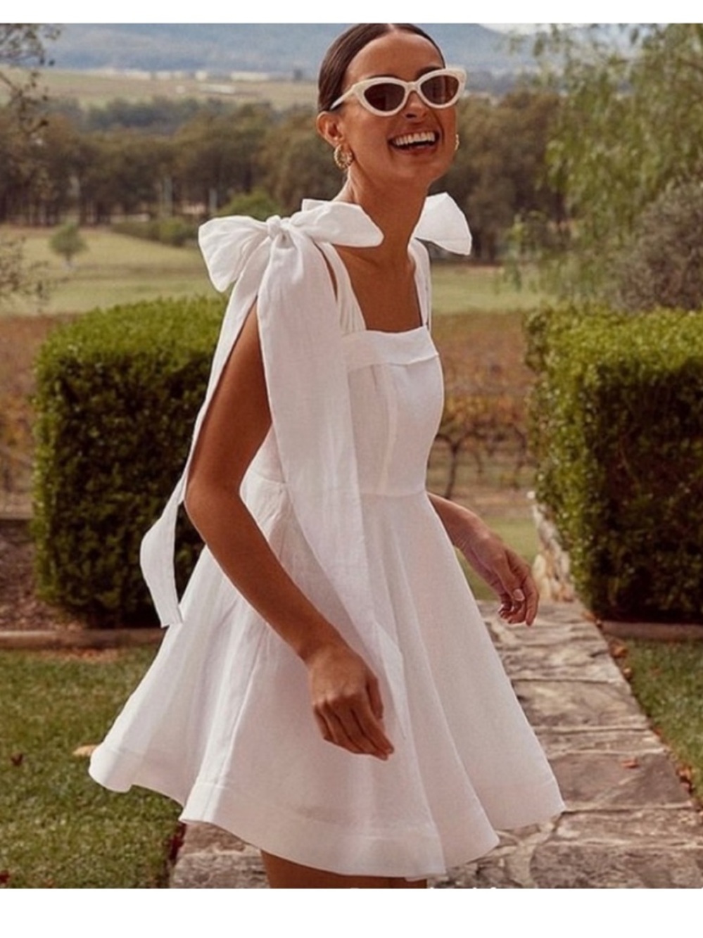 Dissh Aisle White Tie-Shoulder Linen Dress